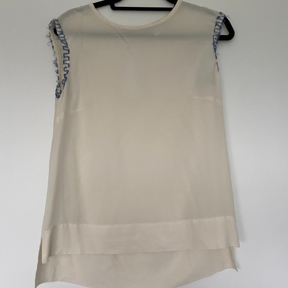 Dress shirt cream with blue on the sleeves